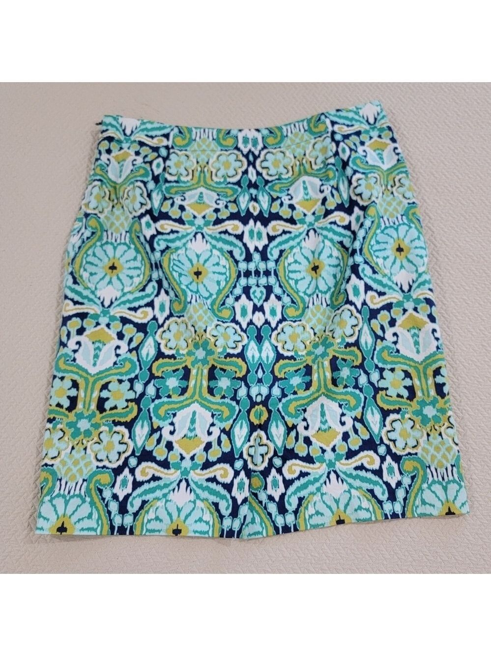 Jones New York Navy, Teal & Lime Patterned Pencil Skirt - Picture 7 of 8